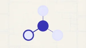 Geometrisches Netzwerk aus drei verbundenen Ordnern und einer zentralen Prüfliste